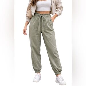 SHEIN Olive Paperbag Waist Jogger Pants Relaxed Utility Women’s Size Large